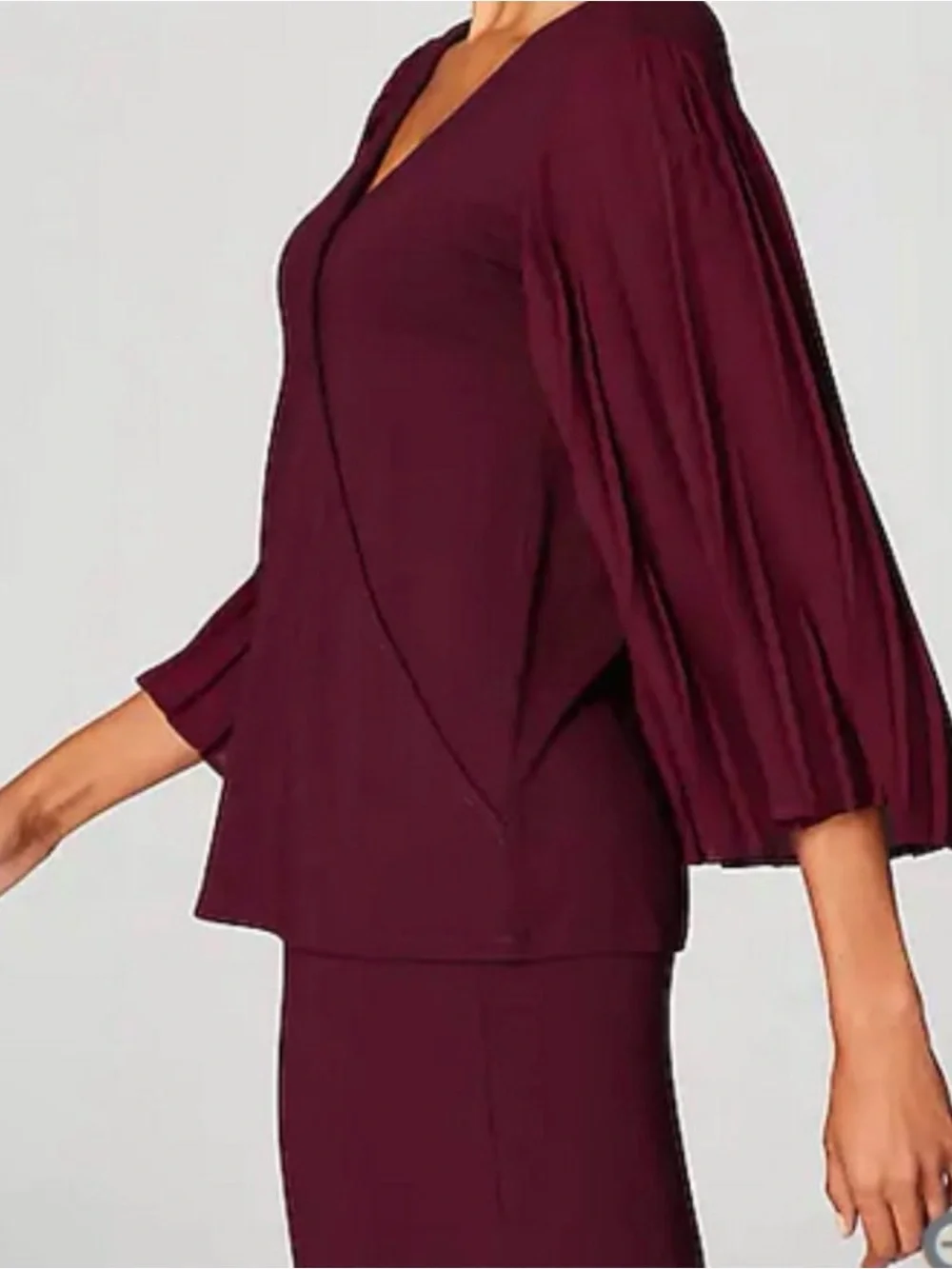 J.Jill Burgundy Pleated Bell Sleeve Blouse - Picture 2 of 6